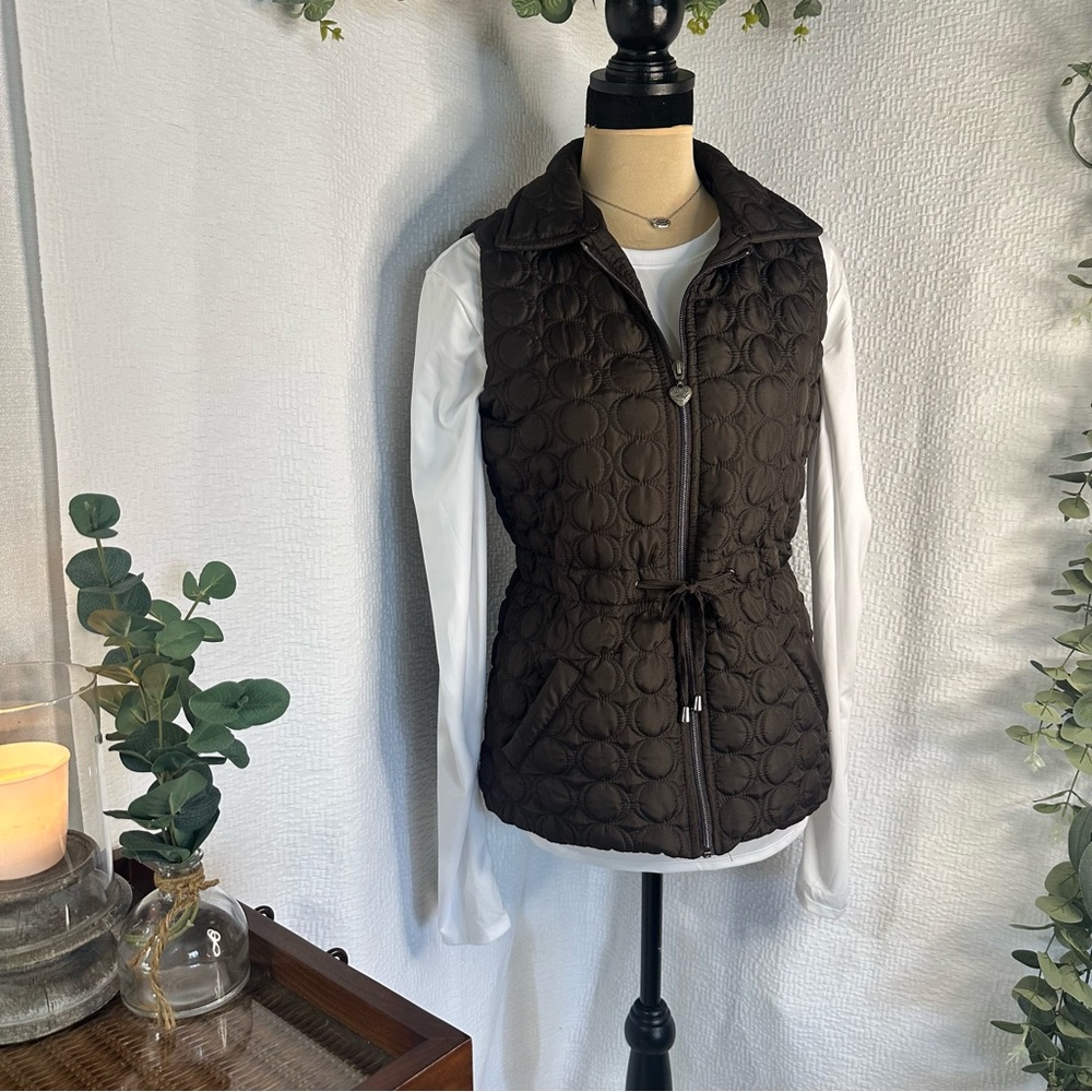 Mifresia Elegant Quilted Dark Brown Vest w/ Drawstring Waist Size S
